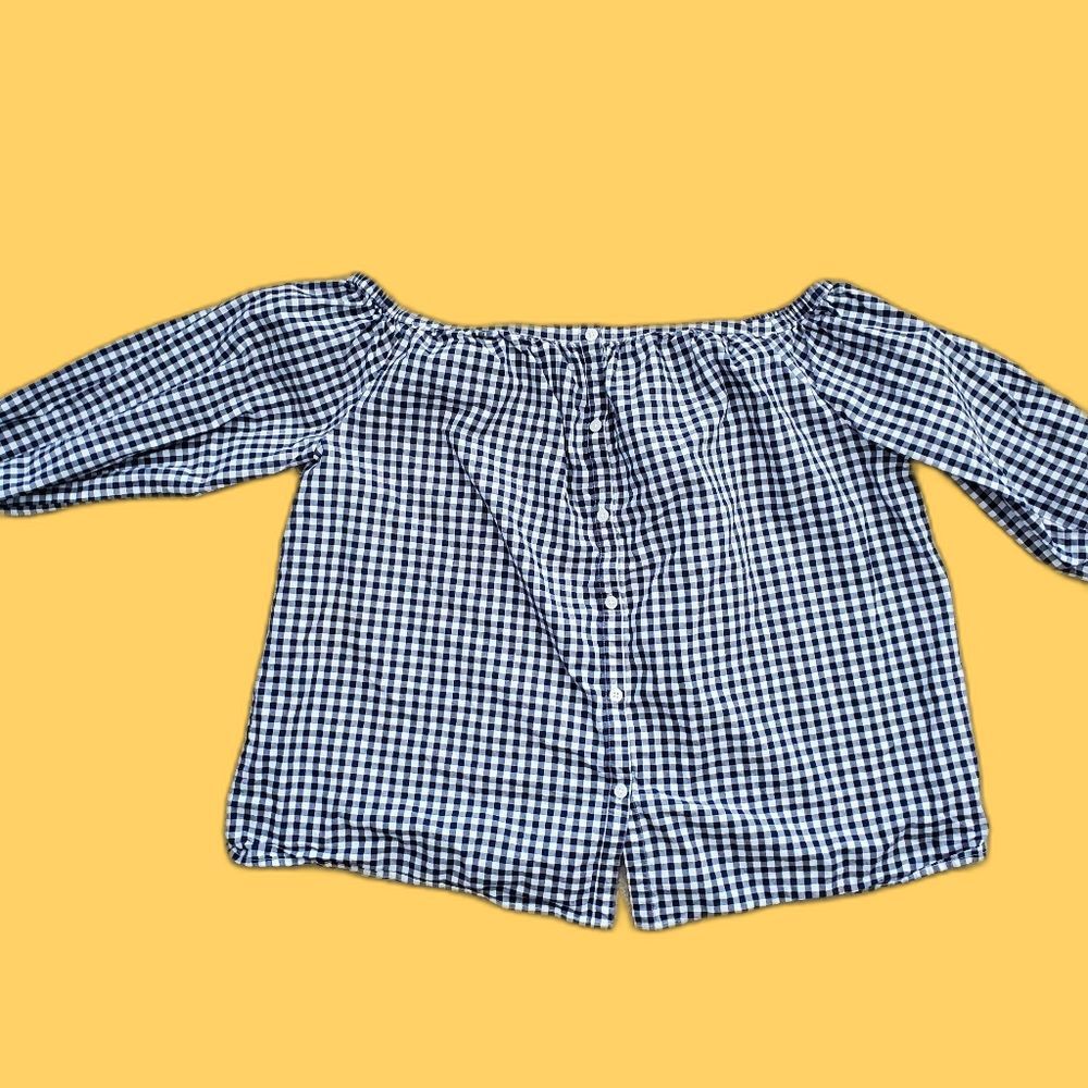 Merona Plaid Print Off the shoulder top Size XXL Black and White